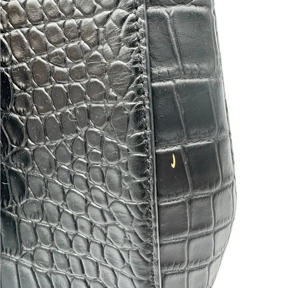 Henri Bendel Black Satchel with Croc-Embossed Leather - Picture 3 of 9